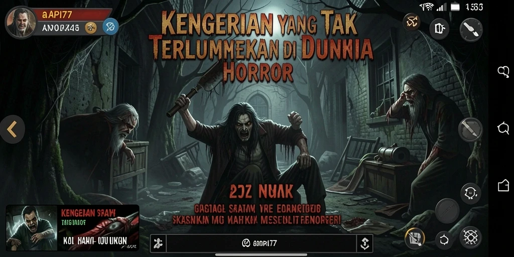 Screenshot gameplay API77 dengan suasana horor yang mencekam.