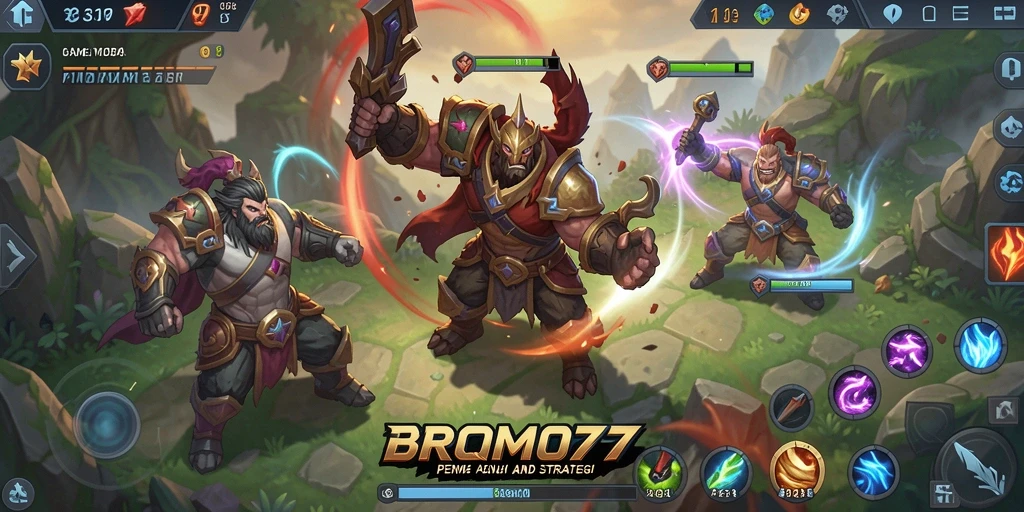 Tangkapan layar gameplay seru BROMO77 dalam pertempuran MOBA.