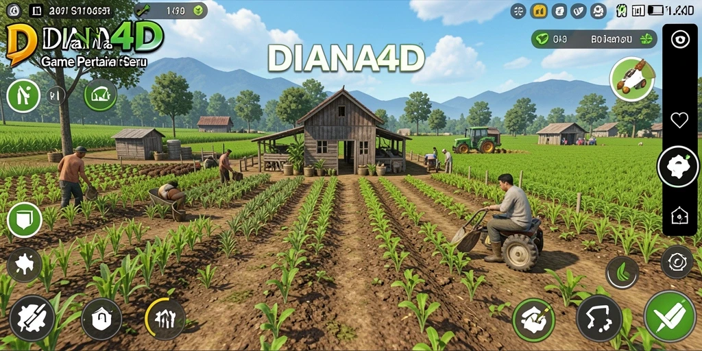 Tampilan gameplay seru dalam <strong>DIANA4D</strong> memperlihatkan pertanian yang rapi dan indah.