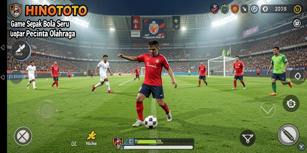 Screenshot utama HINOTOTO menampilkan aksi mendebarkan sepak bola.