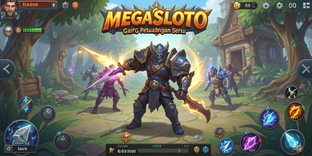 Screenshot gameplay MEGASLOTO yang menampilkan aksi pertempuran ARPG yang mendebarkan.