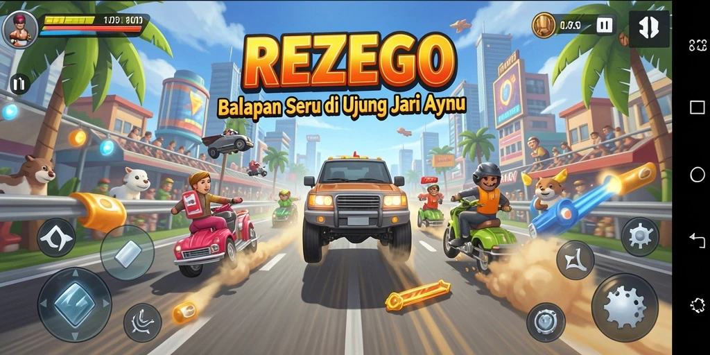 Tampilan seru dari gameplay balapan di REZEGO.