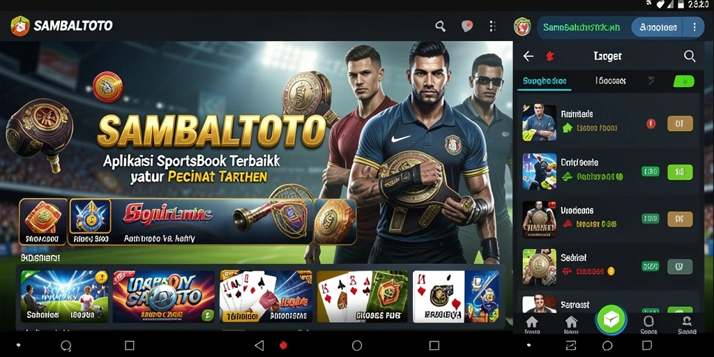 Screenshot utama SAMBALTOTO menampilkan tampilan antarmuka aplikasi Sportsbook yang menarik.