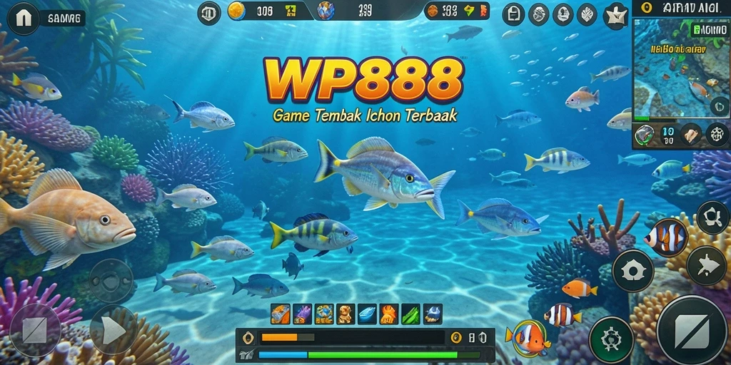 Screenshot menampilkan gameplay seru dari WP888 saat menangkap ikan.