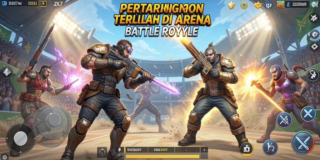 Screenshot ZK7 menampilkan aksi intens dalam arena Battle Royale.